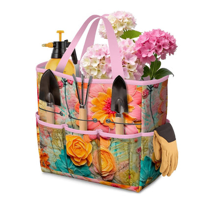 Bohemian Retro Flower, Faux Pressed Floral Mod Garden Tool Bag - Mid Century Modern Gal