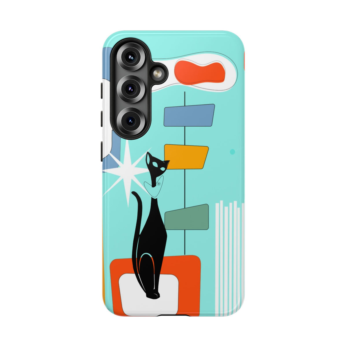 Atomic Cat, Mid Mod Aqua Blue, Geometric, Samsung, Google Pixel, Apple iPhone Tough Cases