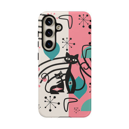 Mid Mod Atomic Cat Boomerang Starburst, Pink, Black Kitschy Stylish Cat Phone Case: Modern Design for Cat Lovers - Mid Century Modern Gal