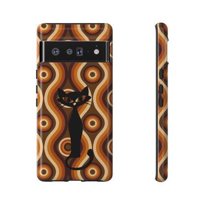 Retro Phone Case, Groovy Brown, Atomic Kitsch Cat Tough Smart Phone Cases