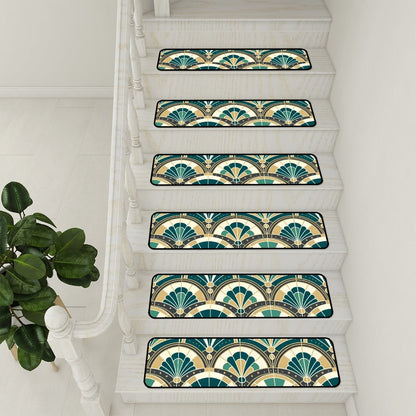 Art Deco Peacock Inspired Non Slip Carpet for Stairs Treads