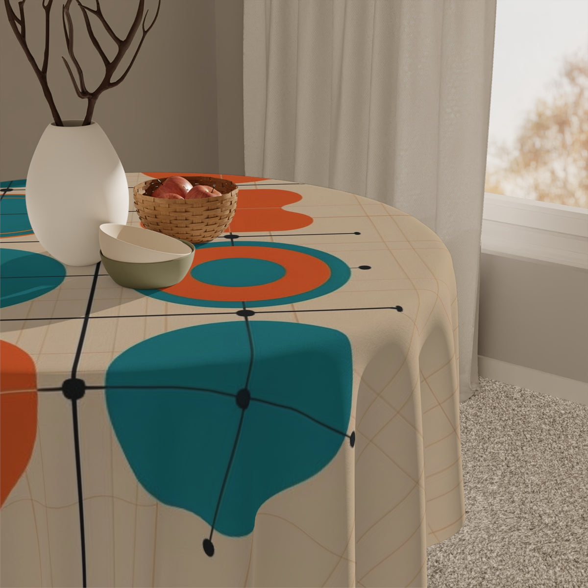 Mid Century Modern Minimalist Geometric  Retro Tablecloth - Mid Century Modern Gal