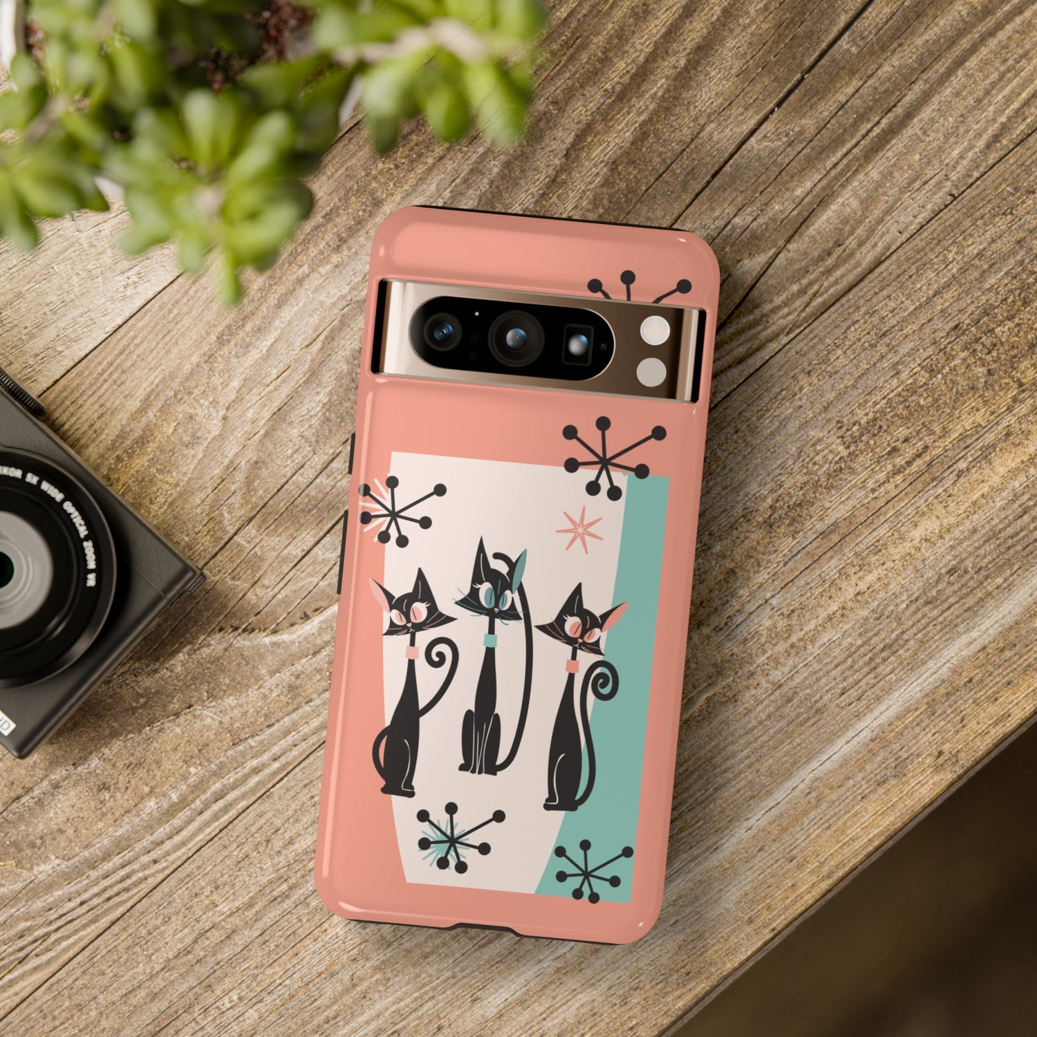 Atomic Cat Mid Mod Coral Aqua Blue Starburst Kitschy Fun Chic Samsung, Smart Phones Tough Cases