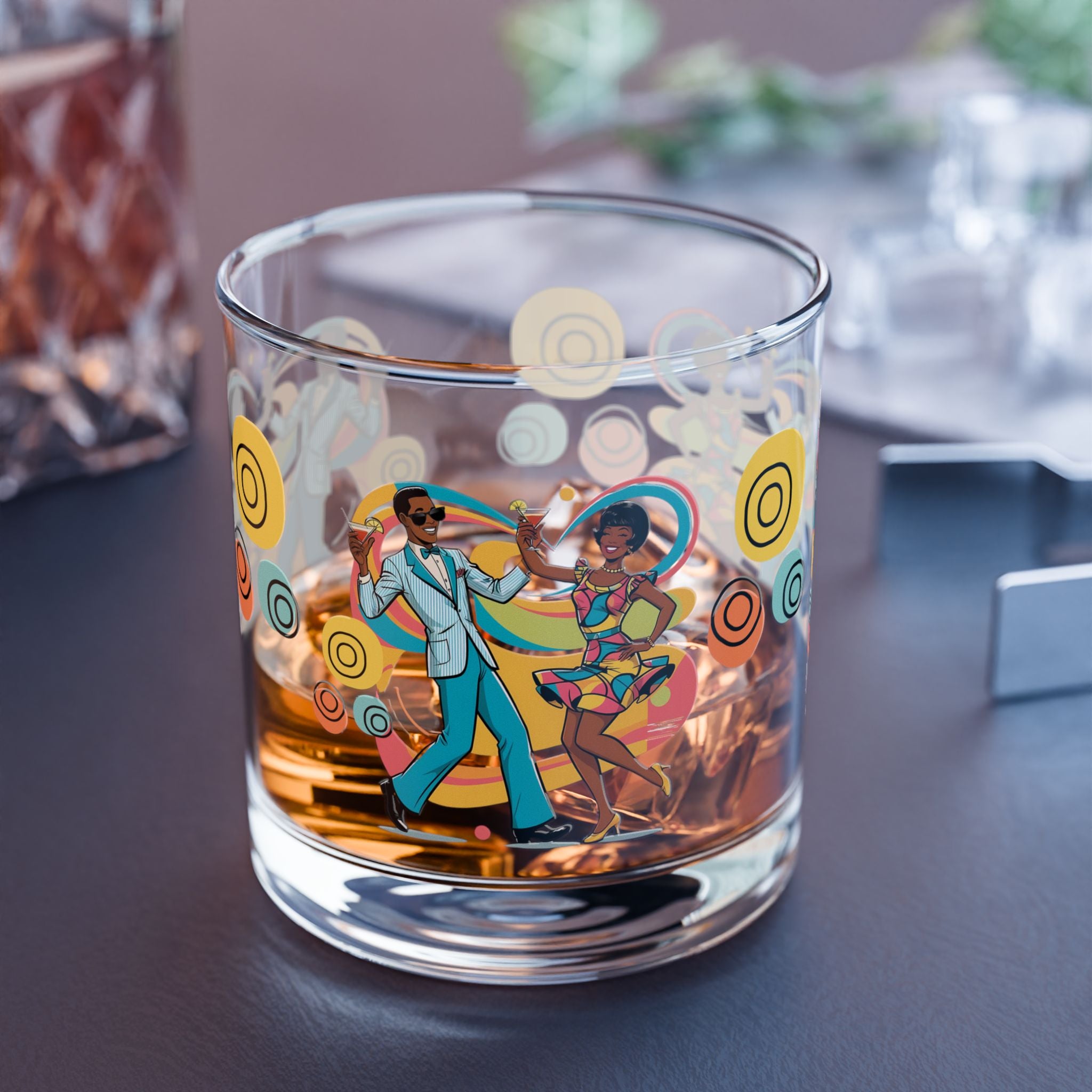 Mid Mod Retro Black Couple Dance Party Mid Century Modern Barware Bourbon Whiskey Cocktail Glass - Mid Century Modern Gal