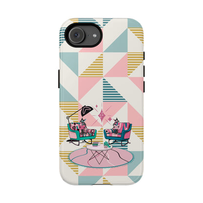 Atomic Cats Reading, Book Talk, Book Lover, Retro Chic Phone Case with Retro Vibe - Cozy Living Room Design