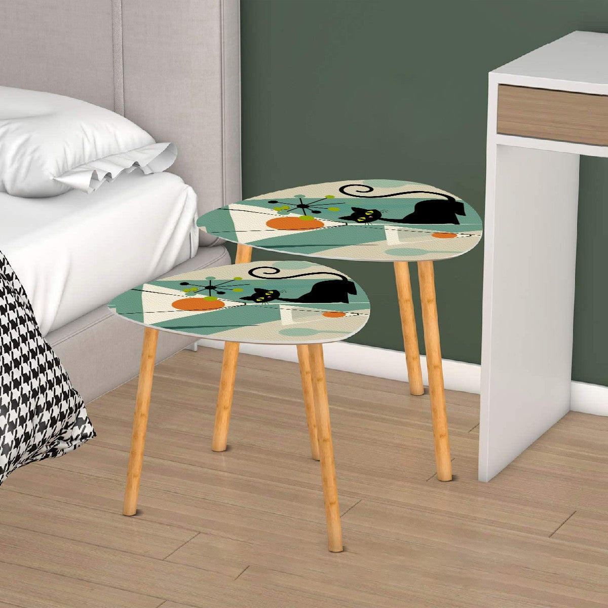 Atomic Cat Martini Cocktail Hour, Kitschy Mid Century Modern Nesting Tables - Mid Century Modern Gal