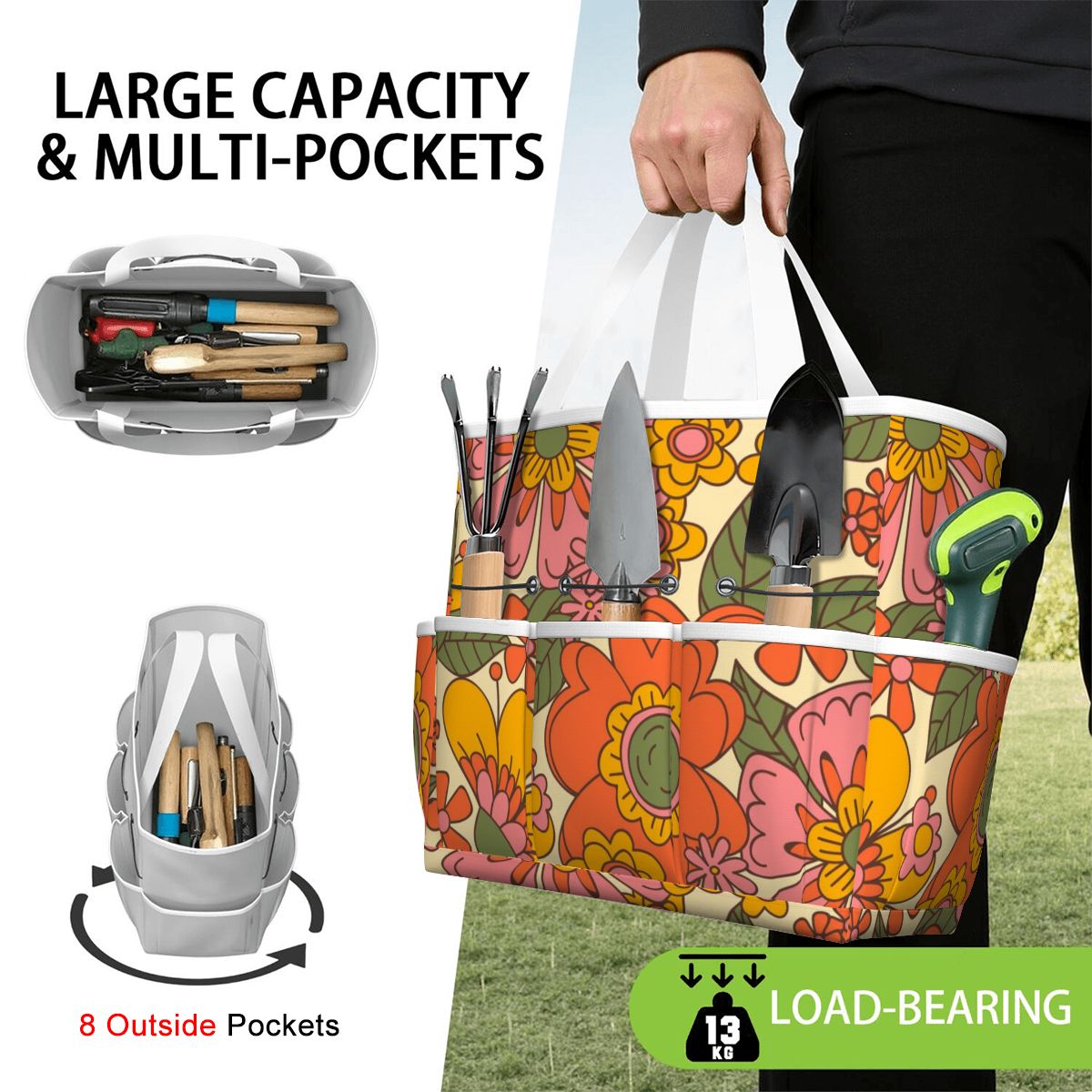 70s Retro Revival Flower Power Groovy Floral Mid Mod Garden Tool Bag - Mid Century Modern Gal