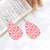 Breeze Block Coral Designed Kitschy Mod Faux Leather Teardrop Earrings - Mid Century Modern Gal