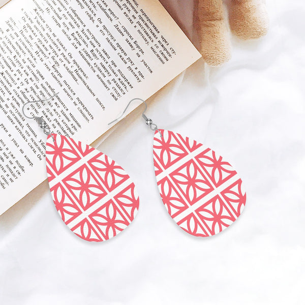 Breeze Block Coral Designed Kitschy Mod Faux Leather Teardrop Earrings