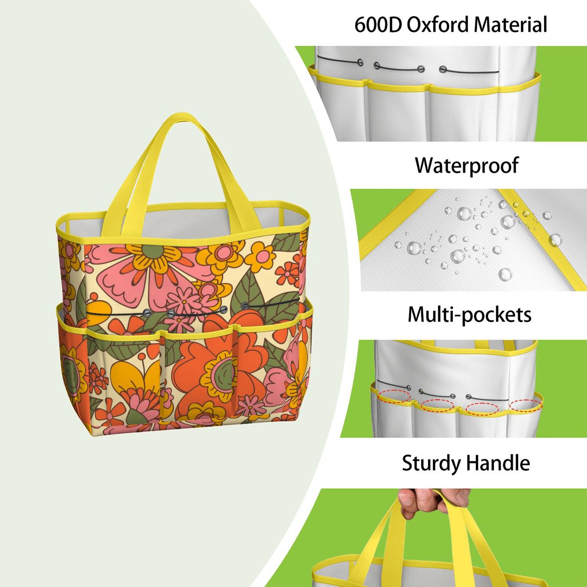 70s Retro Revival Flower Power Groovy Floral Mid Mod Garden Tool Bag