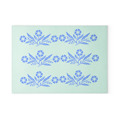 Blue Cornflower Kitschy Kitchen Coriningware Inspired Glass Cutting Board