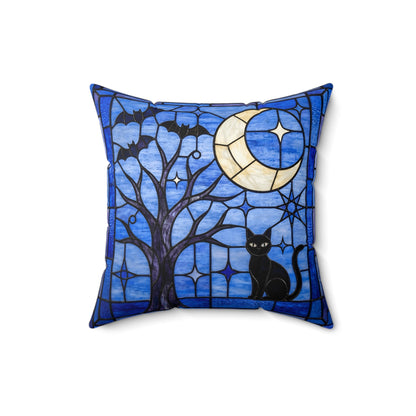 Halloween Stained Glass Inspired Night Sky Black Cat Pillow Cover and Insert - Mid Century Modern Gal