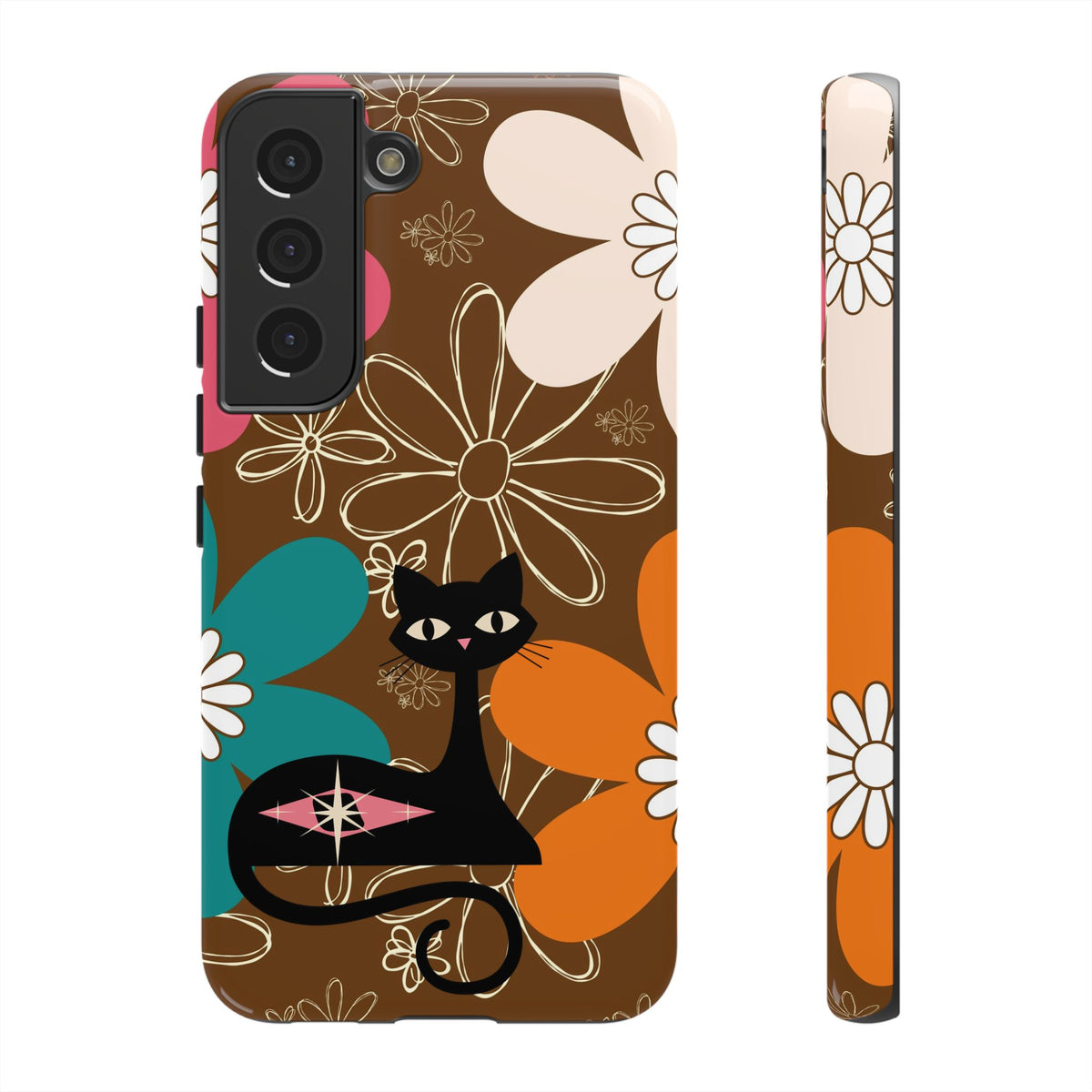 Atomic Cat Retro 70s Vibe Flower Power Tough Cases: Cute Floral and Cat Phone Case for Cat Lovers