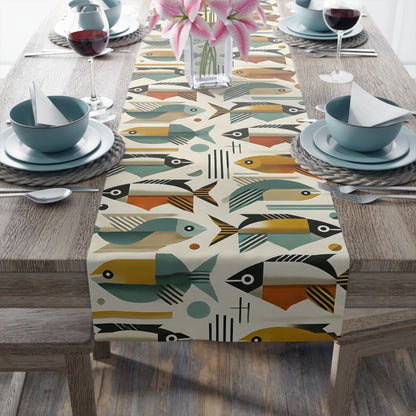 Atomic Fish, Bauhaus Mid Century Modern Fish Table Runner - Colorful Decor for Dining - Mid Century Modern Gal