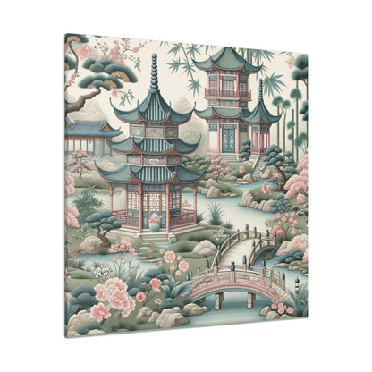 Chinoiserie Wall Art, Pagodas, Rivers, Pastel Southern Elegance Wall Art Matte Canvas