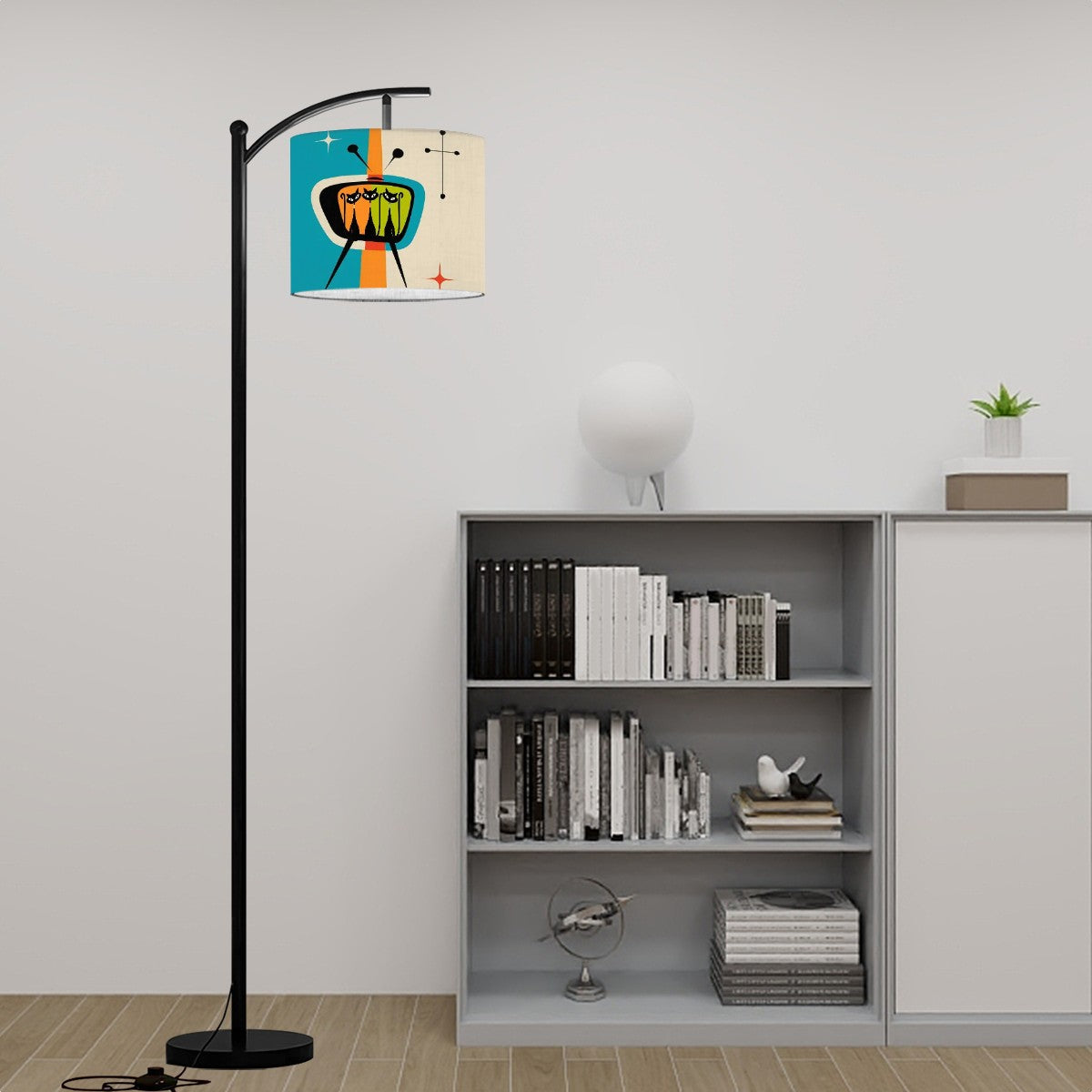 Mid Century Modern Kitschy Atomic Cat Retro TV Arc Floor Lamp Shade ONLY - Mid Century Modern Gal