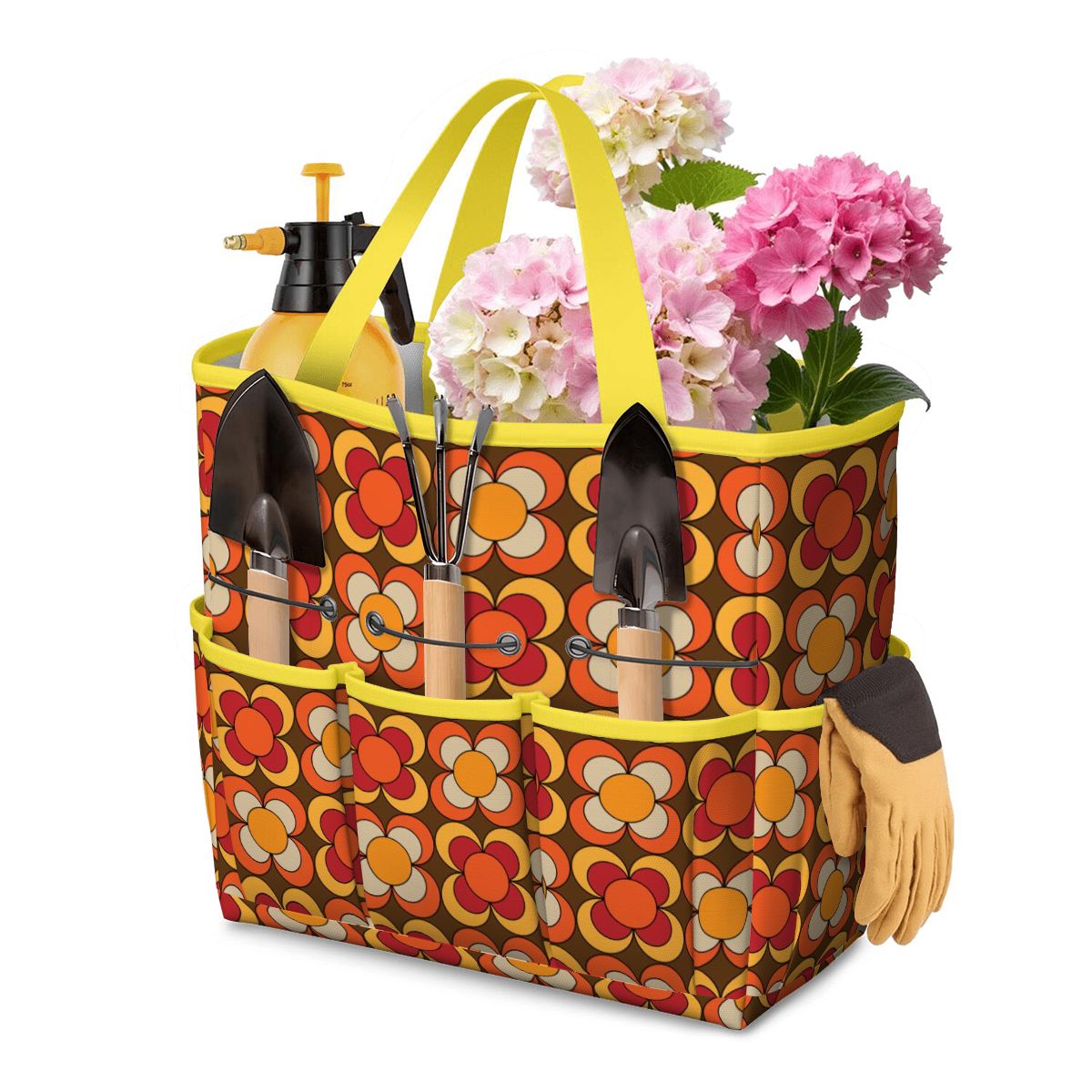 Groovy MCM Orange, Brown Yellow Burnt Red Retro Floral 70s Mid Mod Garden Tool Bag - Mid Century Modern Gal
