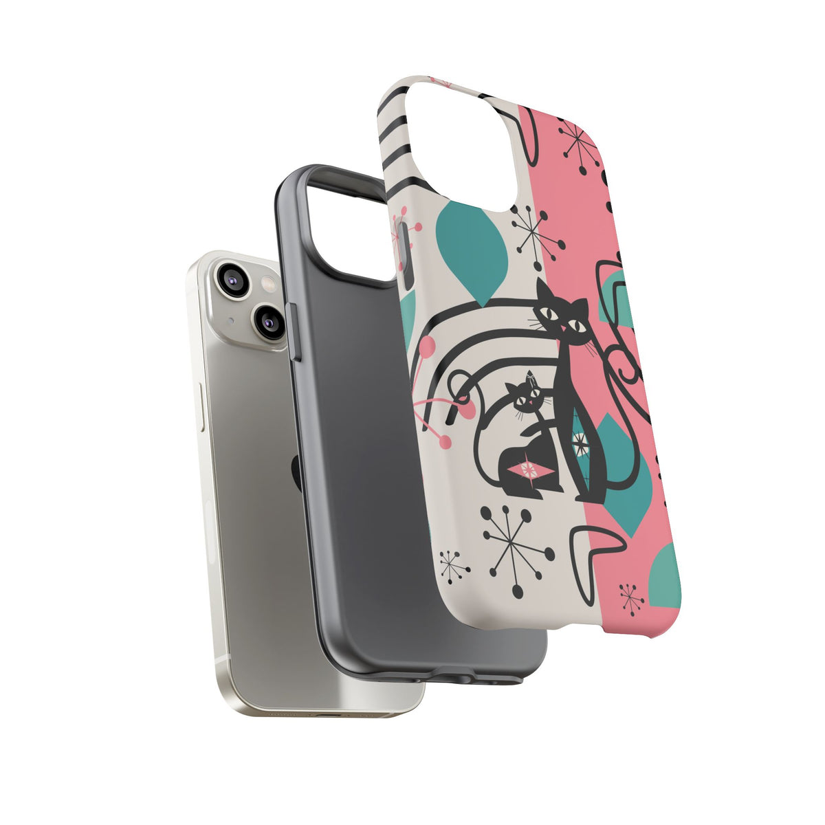 Mid Mod Atomic Cat Boomerang Starburst, Pink, Black Kitschy Stylish Cat Phone Case: Modern Design for Cat Lovers