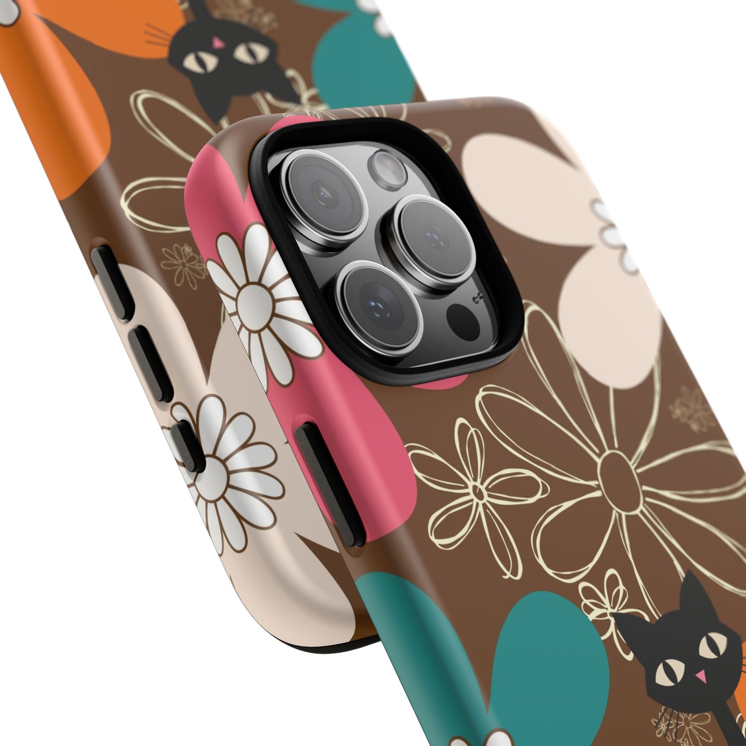 Atomic Cat Retro 70s Vibe Flower Power Tough Cases: Cute Floral and Cat Phone Case for Cat Lovers
