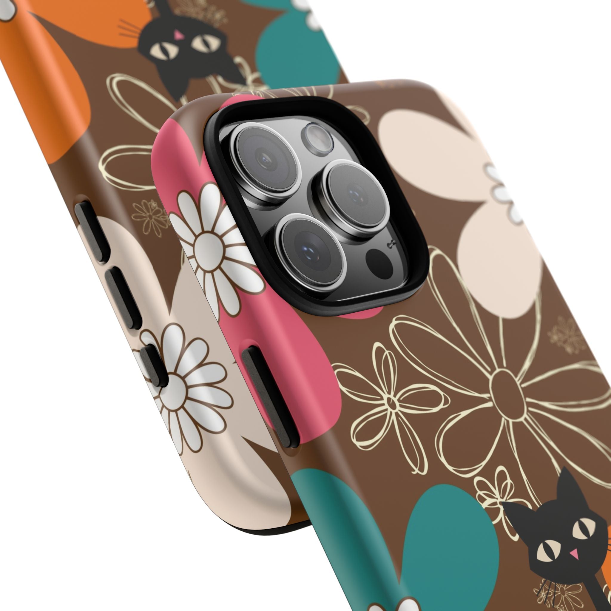 Atomic Cat Retro 70s Vibe Flower Power Tough Cases: Cute Floral and Cat Phone Case for Cat Lovers
