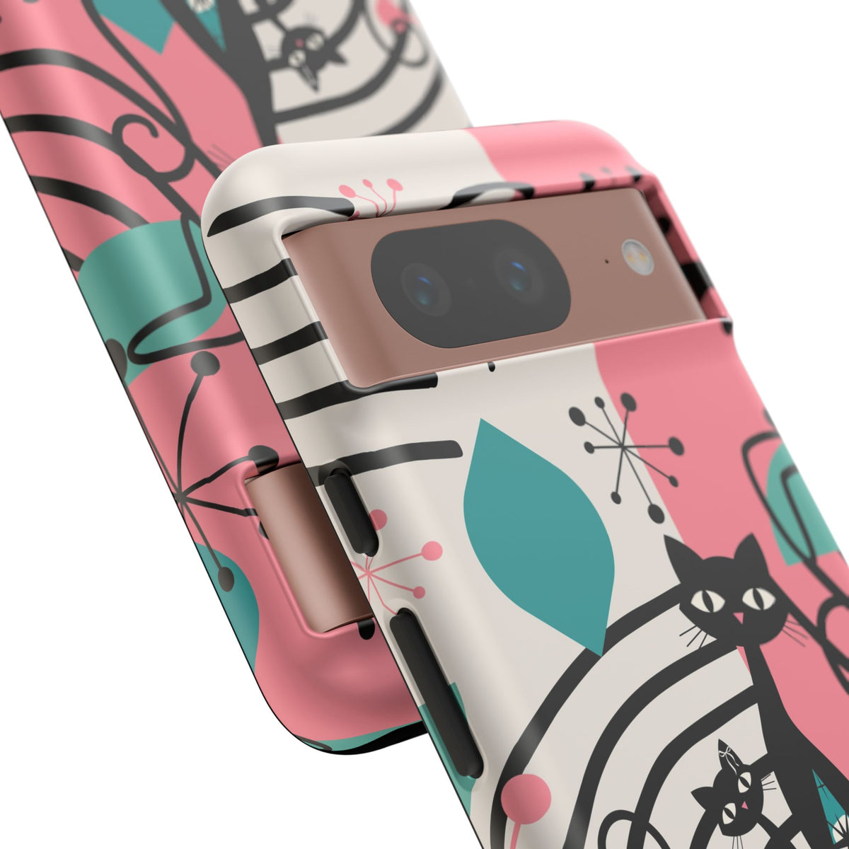 Mid Mod Atomic Cat Boomerang Starburst, Pink, Black Kitschy Stylish Cat Phone Case: Modern Design for Cat Lovers