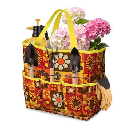 Retro 70s Mod Floral Orange Brown Yellow Mid Mod Hip Garden Tool Bag - Mid Century Modern Gal