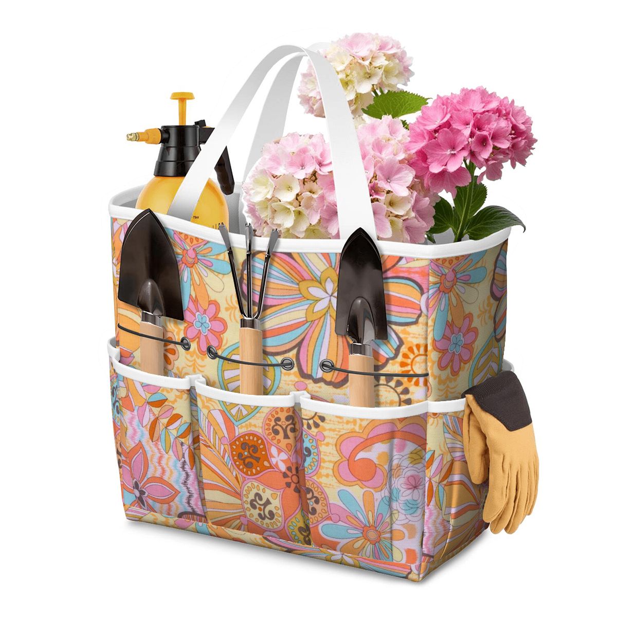 Vintage 70s Floral Pink Yellow Blue, Groovy Mid Mod Flower Power Garden Tool Bag - Mid Century Modern Gal
