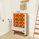 Retro Mid Mod Shoe Storage Cabinet, Orange Yellow, Brown Groovy 70s Design - Mid Century Modern Gal