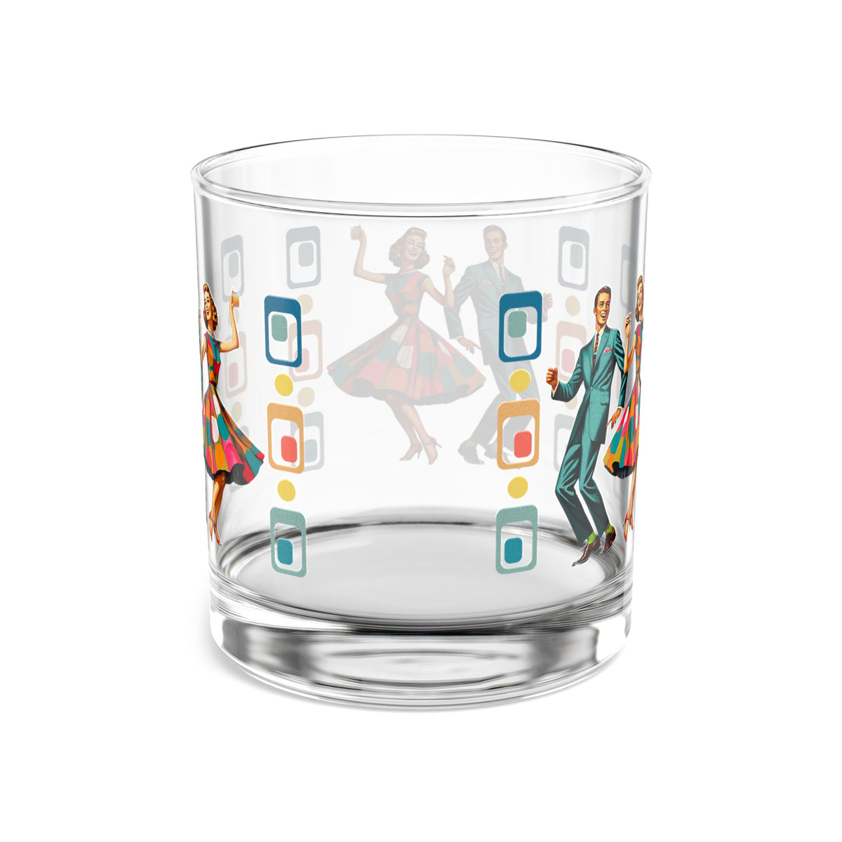 Mid Century Modern Couple, Kitschy Mod Barware Bourbon Rocks Glass, 10oz - Mid Century Modern Gal