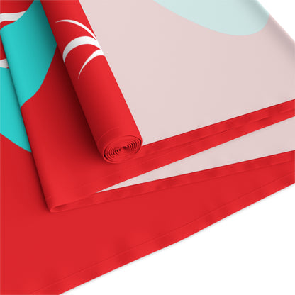 Retro Christmas Red Atomic Boomerang Mid Century Modern Aqua Blue, White Star Burst Table Runner - Mid Century Modern Gal