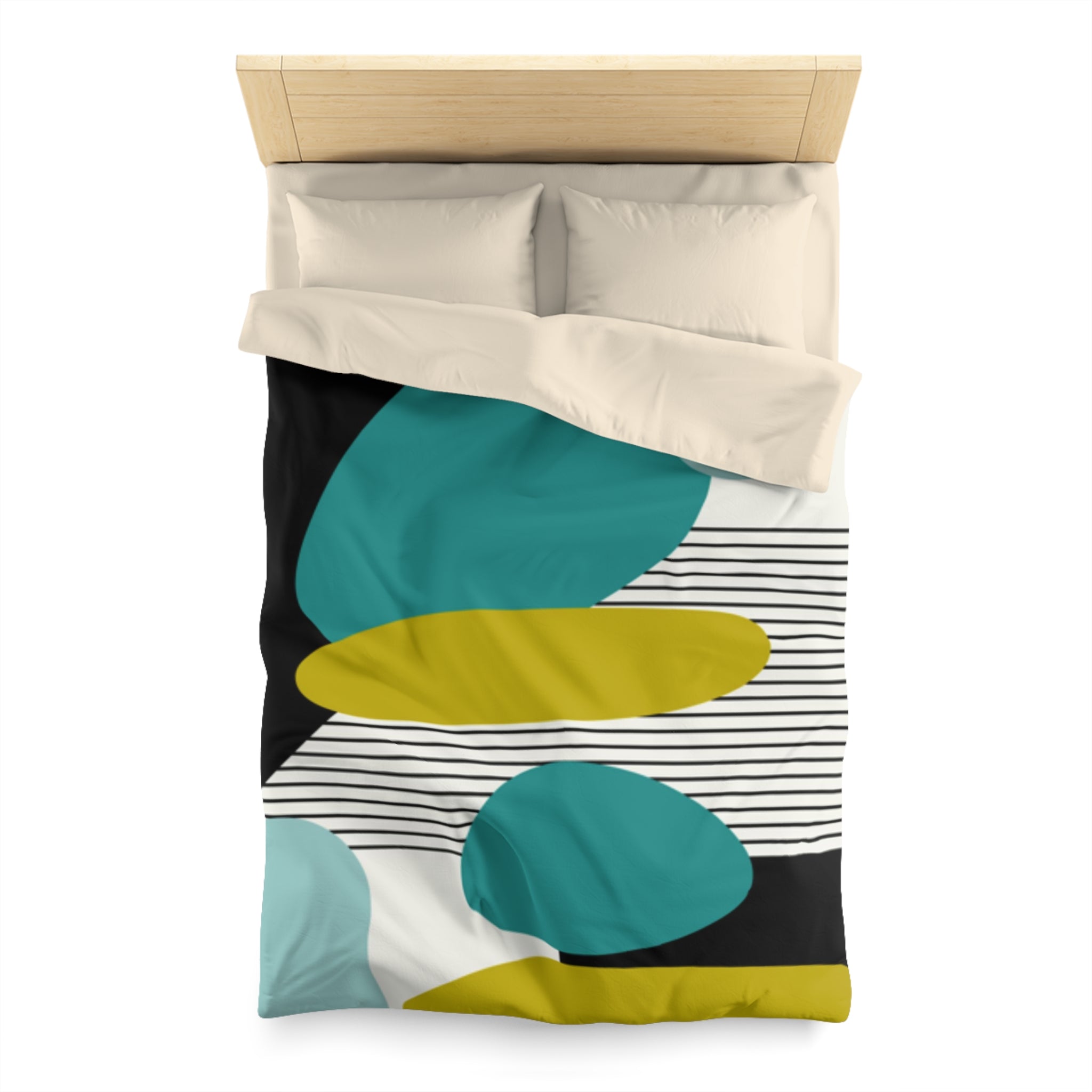 Mid Century Modern Retro MCM Design Abstract Turquoise, Green, Black, Light Blue Microfiber Duvet Cover - Mid Century Modern Gal