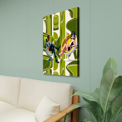 Mid Century Modern Groovy 60s Couple, Kitschy Mod Green Canvas Print - Mid Century Modern Gal