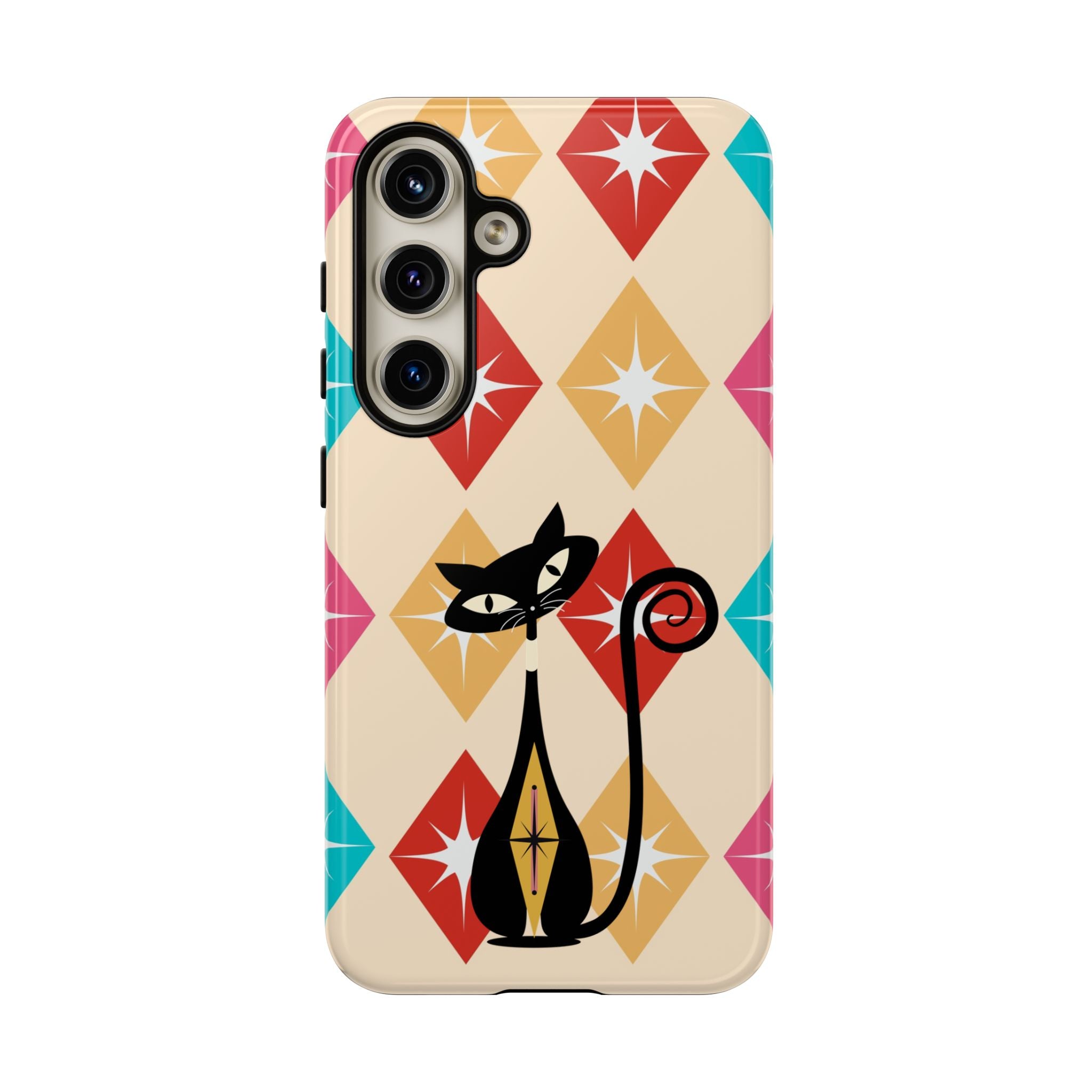 Mid Century Modern Atomic Cat, Atomic 50s Diamonds Retro Phone Tough Cases