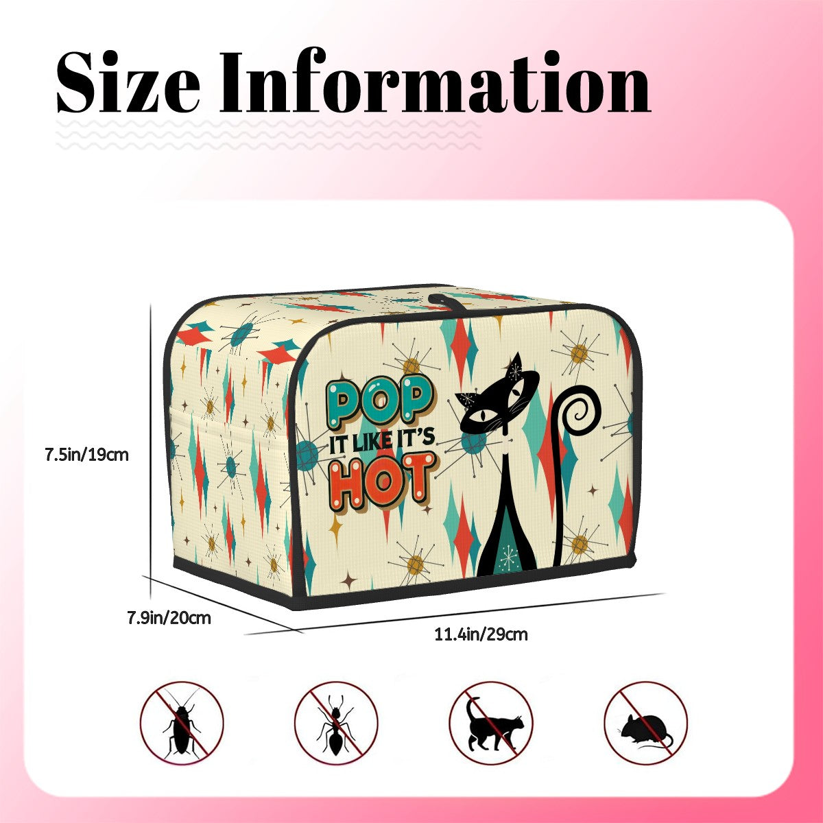 Atomic Cat Quirky Fun Toaster Cover, Pop It Like It's Hot 50s Mod Kitchen - Mid Century Modern Gal