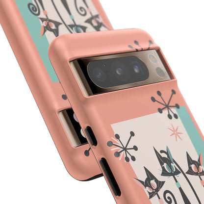 Atomic Cat Mid Mod Coral Aqua Blue Starburst Kitschy Fun Chic Samsung, Smart Phones Tough Cases