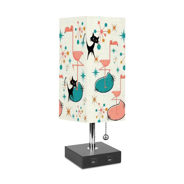 Atomic Cat Flamingo Palm Spring Cali Style, Mid Century Modern Square Table Lamp