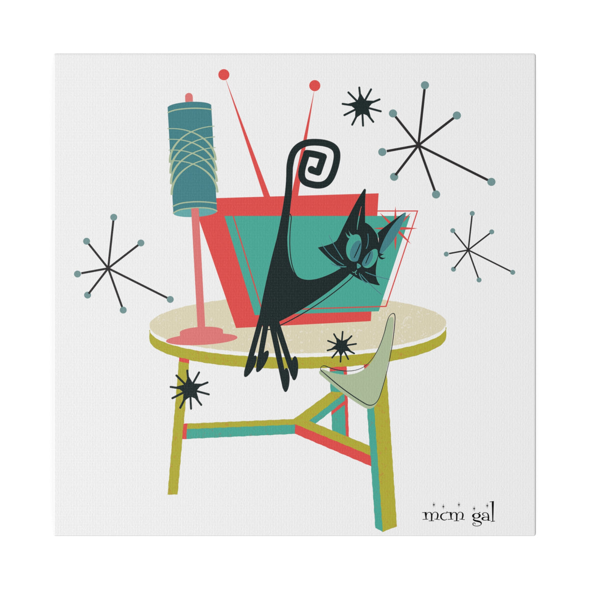 Atomic Cat Art, Quirky Kookie Mid Century Modern Matte Canvas - Mid Century Modern Gal