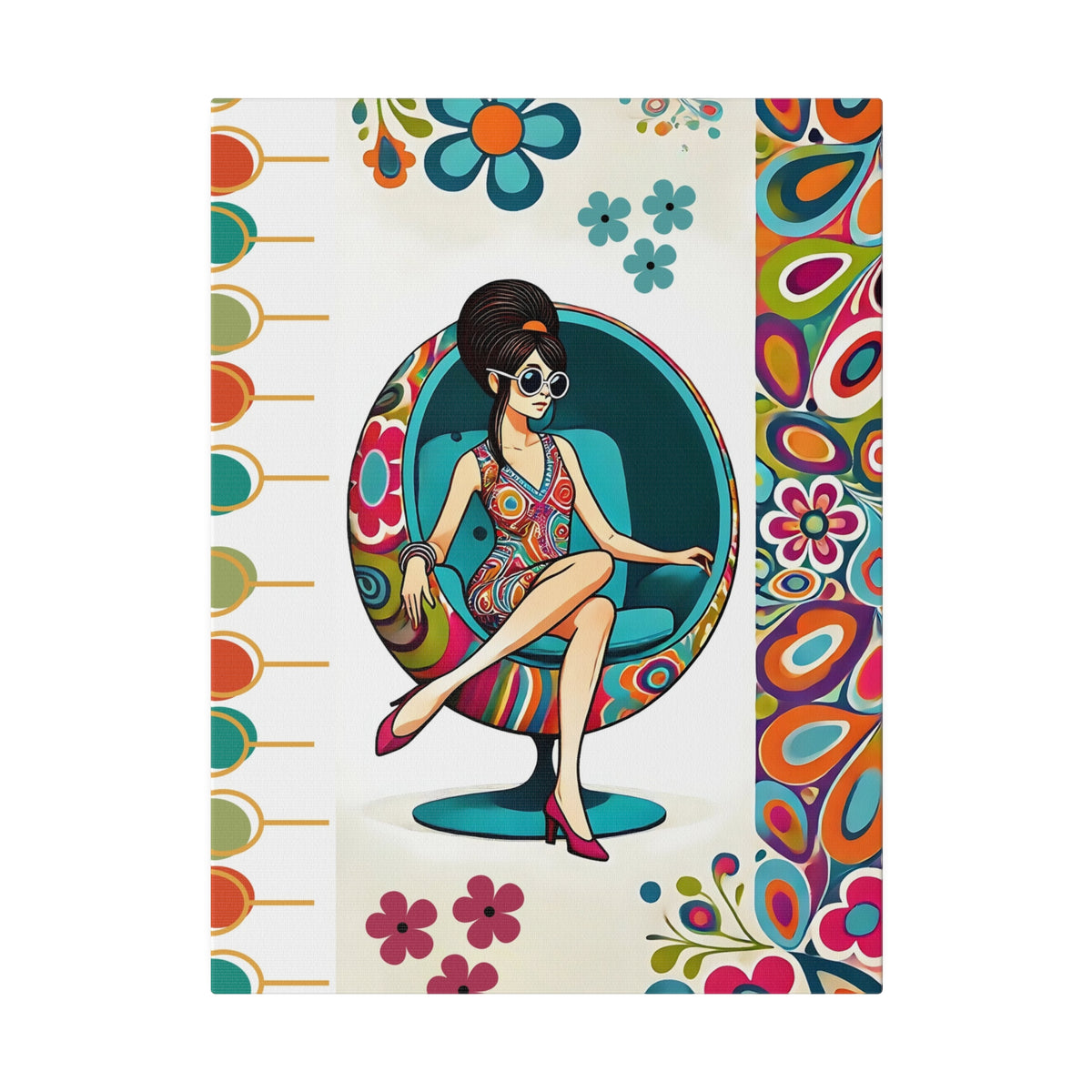 Hippie Chick Art, Retro Flower Power, Mod Gal Matte Canvas Mid Century Modern Wall Art - Mid Century Modern Gal