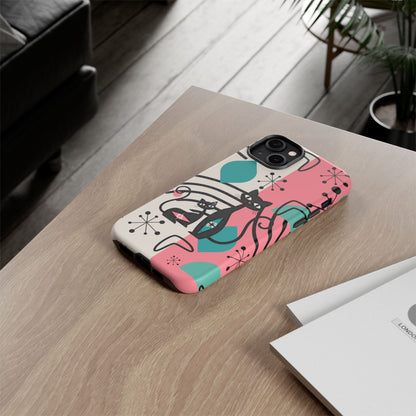 Mid Mod Atomic Cat Boomerang Starburst, Pink, Black Kitschy Stylish Cat Phone Case: Modern Design for Cat Lovers