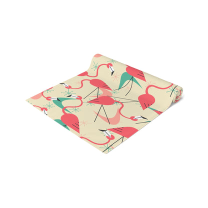 Retro Kitschy Tropical Flamingo Summer Vibes, Palm Spring California Table Runner for Summer Parties &amp; Home Decor - Mid Century Modern Gal