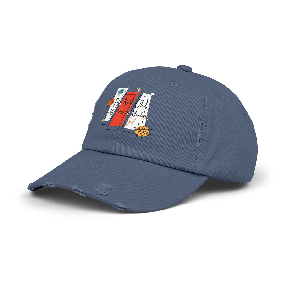 I'm Not Old, I'm Mid Century Modern ® Distressed Retro Mod Distressed Cap - Mid Century Modern Gal