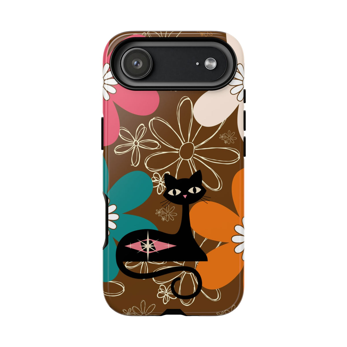 Atomic Cat Retro 70s Vibe Flower Power Tough Cases: Cute Floral and Cat Phone Case for Cat Lovers