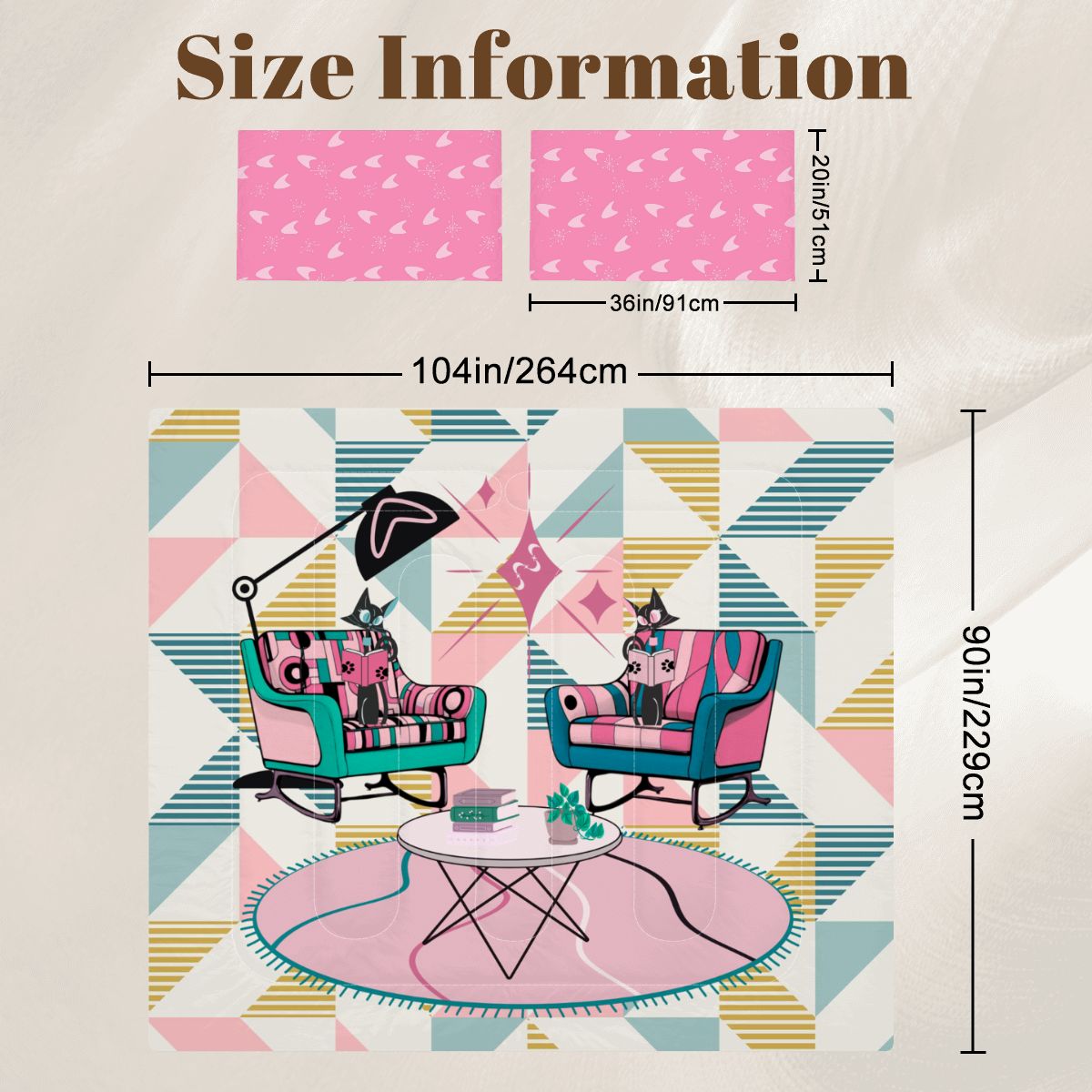 Kitschy Reading Cats Atomic Mid Century Modern King Comforter Set - Mid Century Modern Gal