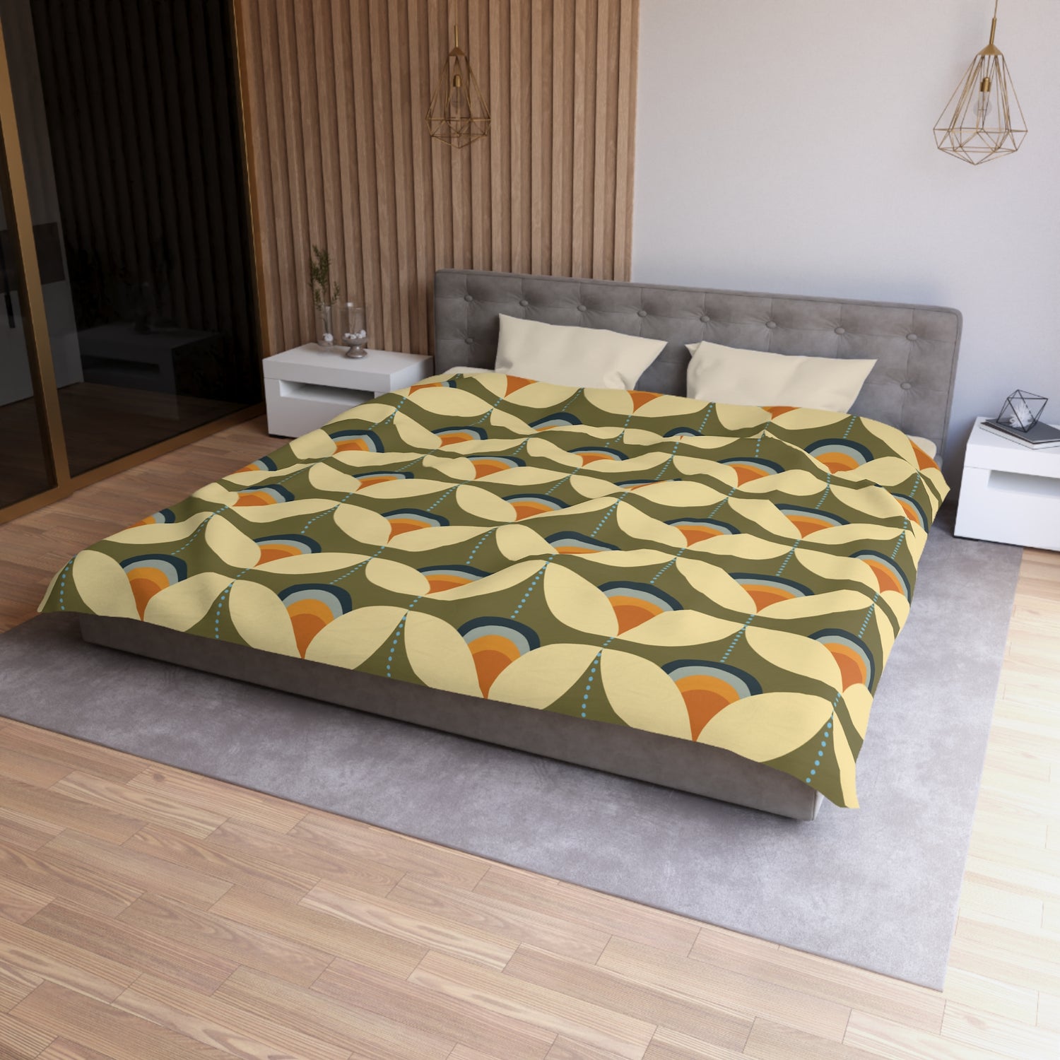 Scandinavian Modern Danish, Green, Beige Orange, Blue, Mid Century Modern Designed Duvet Cover