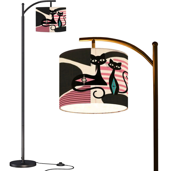Atomic Cat Mid ModArc Floor Lamp, Pink, Black Cream Retro MCM Design