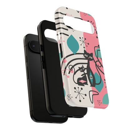 Mid Mod Atomic Cat Boomerang Starburst, Pink, Black Kitschy Stylish Cat Phone Case: Modern Design for Cat Lovers