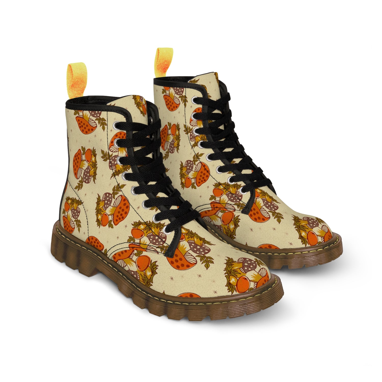 70s Mushroom Groovy Hip, Orange, Brown, Funky Combat Boots