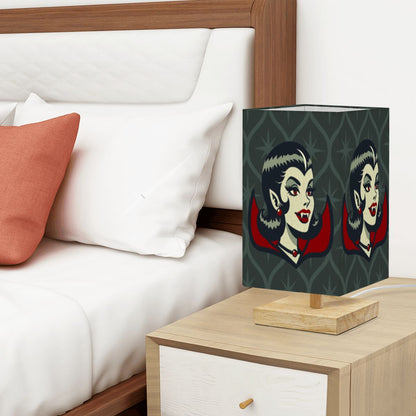 Vampire Dracula Girl Halloween Goth Horror Buff MCM Green Square Table Lamp - Mid Century Modern Gal