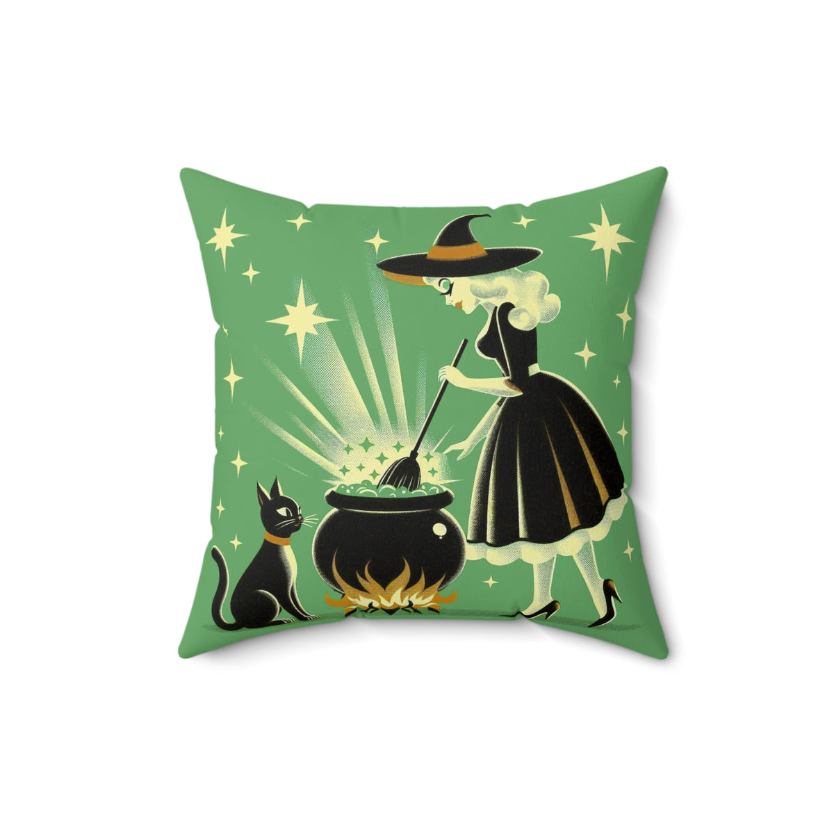 Witch's Brew Mid Century Modern Halloween Gothic Green Pillow Cover and Insert - Mid Century Modern Gal