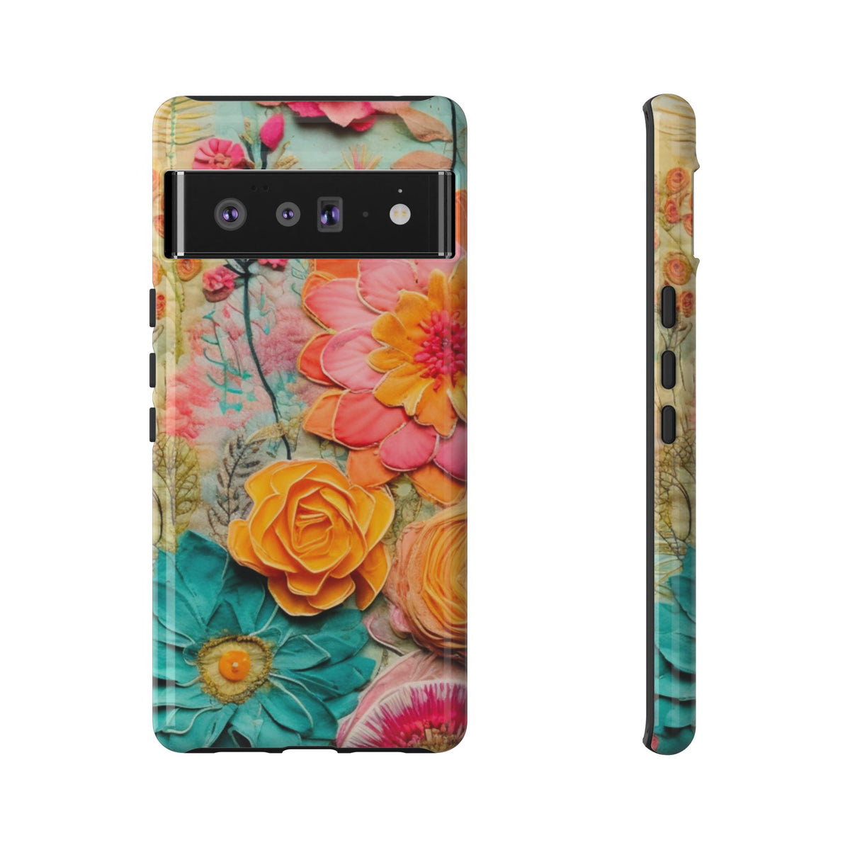 Boho Retro Floral Faux Pressed Flowers Smart Phone Tough Phone Cases - Mid Century Modern Gal